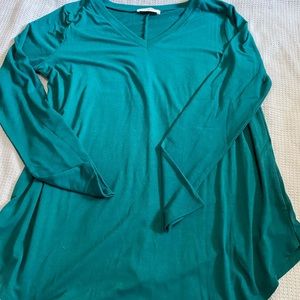 Zenana Long Sleeve V Neck Teal Shirt XL